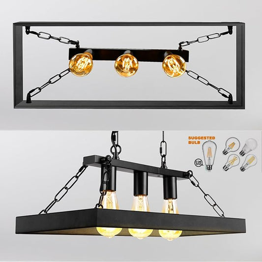 Rustic Farmhouse Chandelier for Dining Room 3-Lights Black