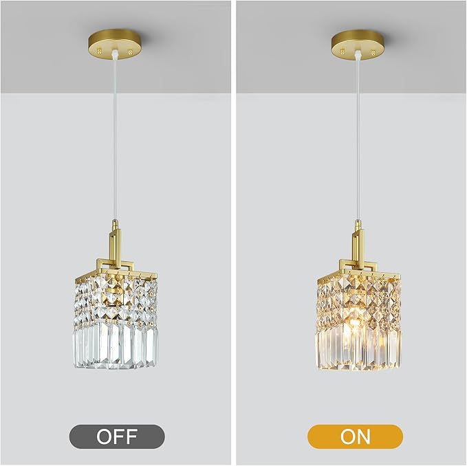 Modern Crystal Pendant Light Kitchen Island Farmhouse Lamp Adjustable Height Hanging Lighting Square Gold Chandelier Suitable for Kitchen Island Dining Room and Bedroom(2Pack)