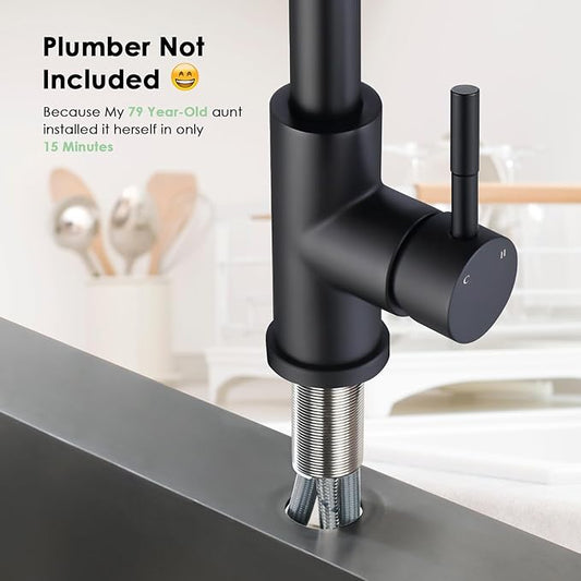 Kitchen Faucet with Pull Down Sprayer, Matte Black High Arc Single Handle Bar Sink Faucet, Stainless Steel, 3 Mode, Grifos para Fregaderos de Cocina