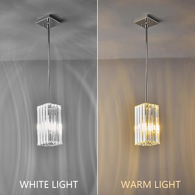 Modern Pendant Light Chrome Rectangle Pendant Lighting Mini Crystal Chandeliers Adjustable Pendant Light Fixture for Kitchen Island Dinning Room Living Room Corridor Bedroom(Chrome 3-Pack)