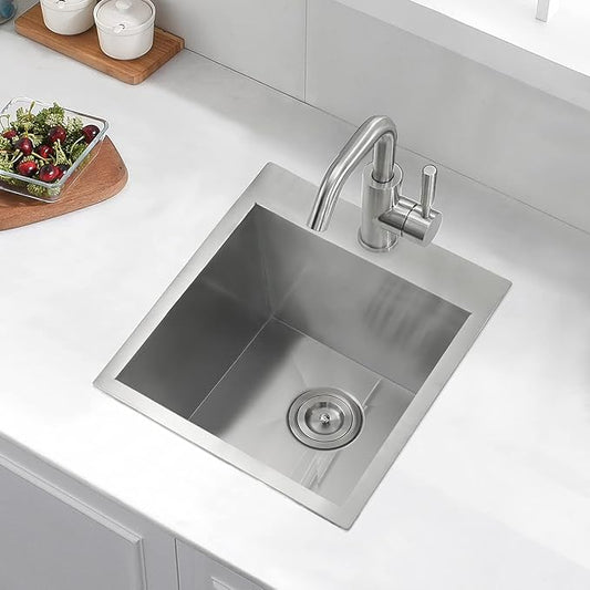 18 Inch Drop In Stainless Steel Kitchen Bar Sink, Luckyhorse 18” x 18” x 10” 18 Gauge Stainless Steel Small Kitchen Outdoor Sink LH020LX
