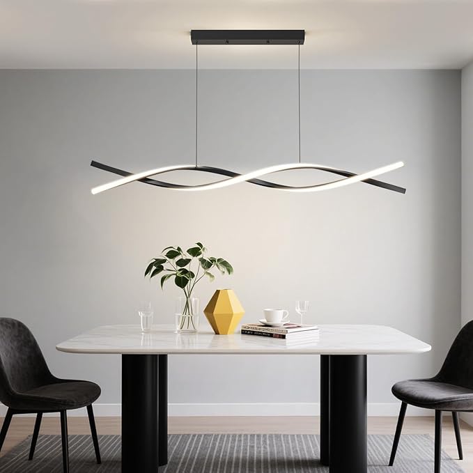 Modern LED Ceiling Pendant Light, 39IN Modern Chandelier with Remote Control 3000k-6500K Adjustable Color Temperature, Aluminum Island Lighting Lamp for Dining Room, Living Room, Island