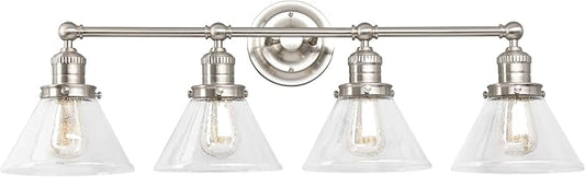 Design House Augustin Vanity Light, 4-Light, Seeded Glass Warm Glow, Dimmable, Up/Down Glow, Easy Installation, E26 Socket, Satin Nickel, 34.9 in L x 8.3 in D x 11.1 in H, 589044-SN