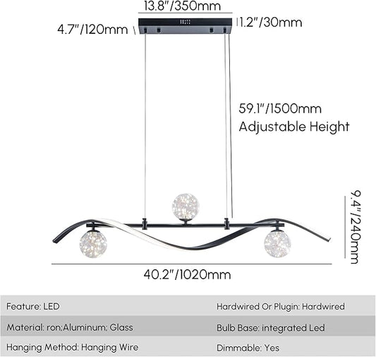 homary 40.2" Dimmable Kitchen Island Lighting, Black 4-Light Dining Room Light Fixture Over Table Linear LED Chandelier Island Lights for Kitchen