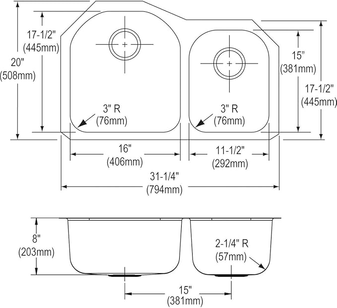 Dayton DCFU3119R Offset 60/40 Double Bowl Undermount Stainless Steel Sink, Soft Satin