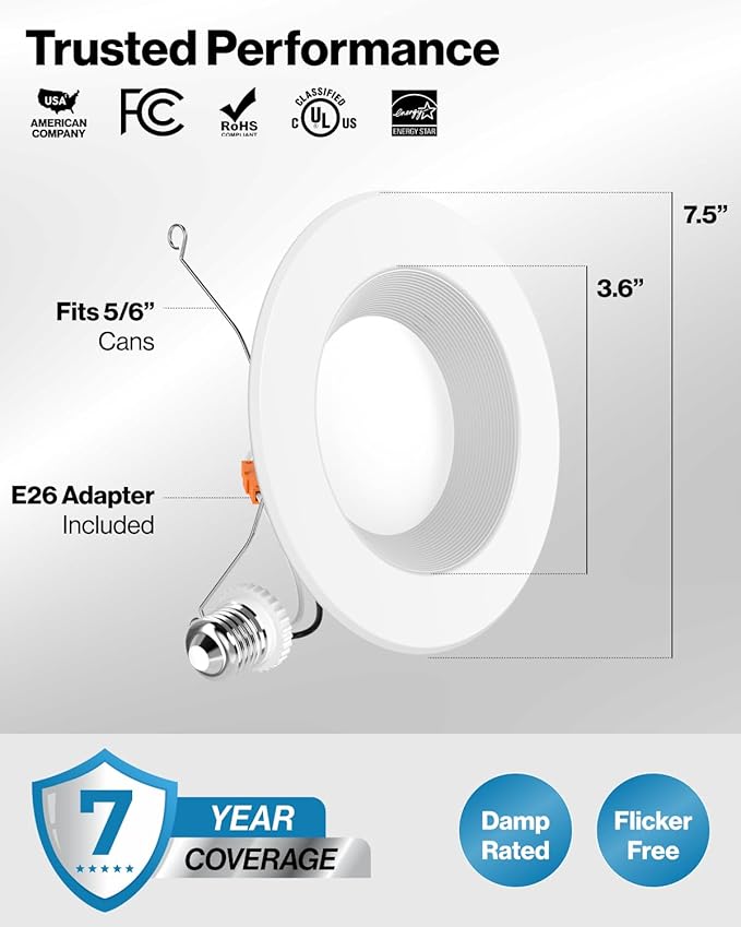 Sunco 96 Pack 6 Inch LED Recessed Light, Retrofit Downlight Can Lights for Ceiling, Baffle Trim, 1050 LM, 13W (75W Equivalent), 3000K Warm White, Dimmable, Damp Rated UL.