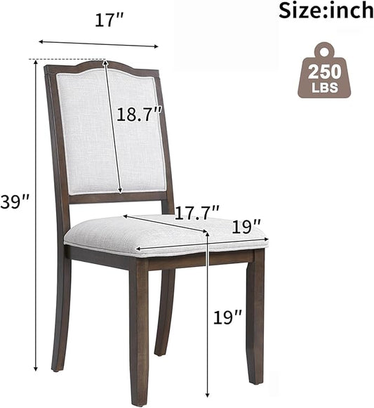 Ball & Cast Farmhouse Dining-Chairs Set of 4, High Back Wood Frame Dining Room Chair with Padded Seat, Modern Upholstered Kitchen Island Seating, 4 Pack Mid-Century Chairs, Brown&Beige