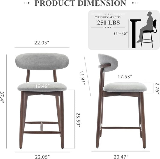 COLAMY Bar Stools Set of 3, Counter Height Barstools with Back, Upholstered Bar Stools with Wood Legs for Kitchen Island Dining Room Bar, Light Grey