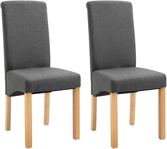 Modern Dining Chairs Set of 2 Gray Fabric and Wooden Frame Sturdy Kitchen and Living Room Accent Chairs for Farmhouse Home Furniture