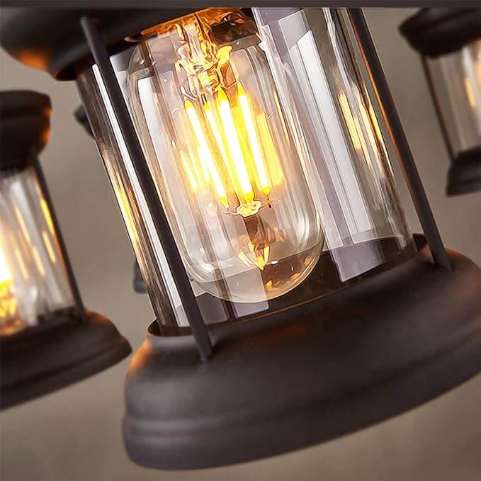 A Million Vintage Industrial Chandelier with Rudder Design, Rustic Wood Grain Color 6 E26 Socket Adjustable Hanging Chain Rustic Pendant Lighting