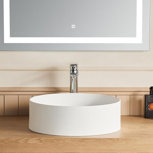 Cpingao 17.7 Inch Round Bathroom Vessel Sink, Above Counter Circle Matte Stone Countertop Modern Sink Art Basin for Lavatory Vanity Cabinet