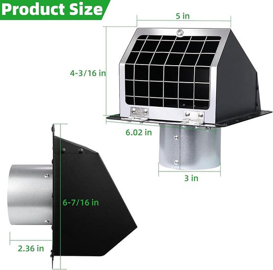 3 Inch Dryer Vent Cover Outside with Mesh and Damper,Metal Wall Vent Exhaust Vent Cover,Exterior Dryer Vent Hood Wall Mount Extractor Vent,Outdoor Dryer Vent Cover for House Laundry AC Air Vents-Black