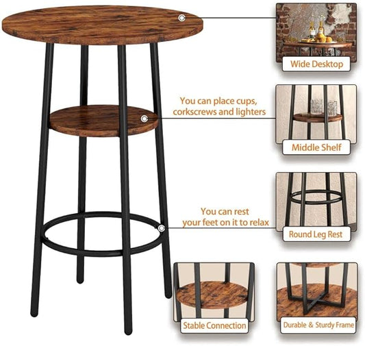 Bar Table Set for 2 with 2 PU Upholstered Stools, Pub Bistro Dinning Table and Stools with Backrest, Counter Height Bar Table Set for Apartment, Kitchen, Small Space