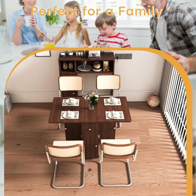 Wall-Mounted Folding Dining Set, Smart Sideboard with Power Outlet & Storage, 3-Mode Expandable Table for6 People, Space-Saving Solution for Small Apartments