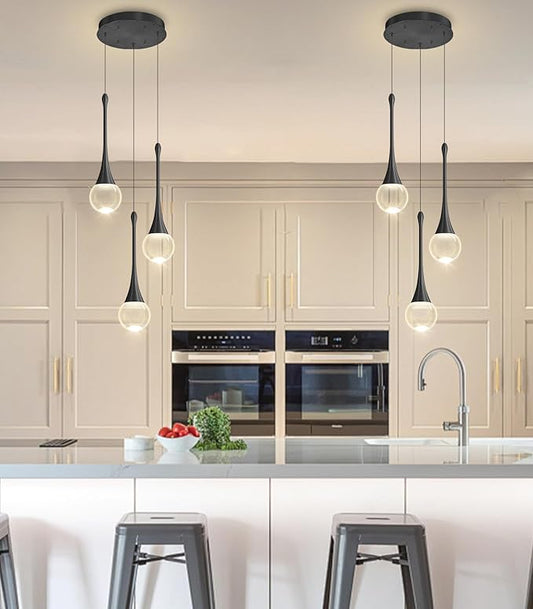 Crystal Chandelier for Dining Room Glam 3 Light Cluster Crystal Pendant Light Dimmable LED Chandeliers for Kitchen Island Living Room Black