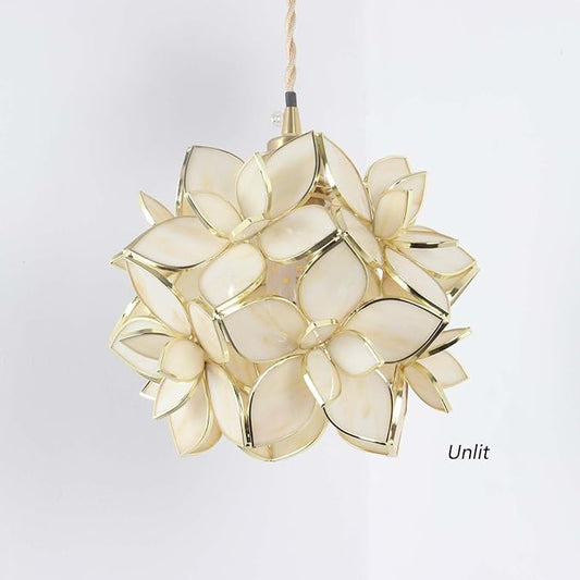 Bieye L11030 Petals Tiffany Style Stained Glass Ceiling Pendant Light for Home Decoration (Cream White, 8" Rose Lily)