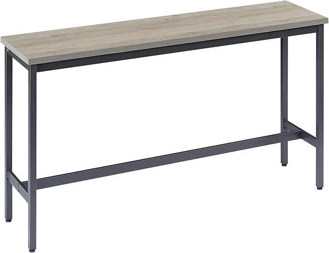 Long Bar Table Set with 3 PU Upholstered Bar Stools, Industrial Bar Table and Chairs for Kitchen Breakfast Table, Living Room, Banquet Hall, Rustic Gray and Black, 63″L x15.7"W x 37.5"H (Grey)