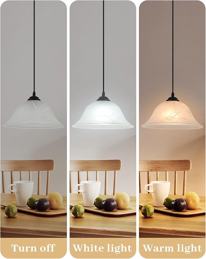 Kitchen Pendant Lights Over Island, 11.8 Inch Alabaster Pendant Light with Frosted, Glass Kitchen Hanging Lights 1 Pack, Black Farmhouse Pendant Lights for Kitchen, Dining Room