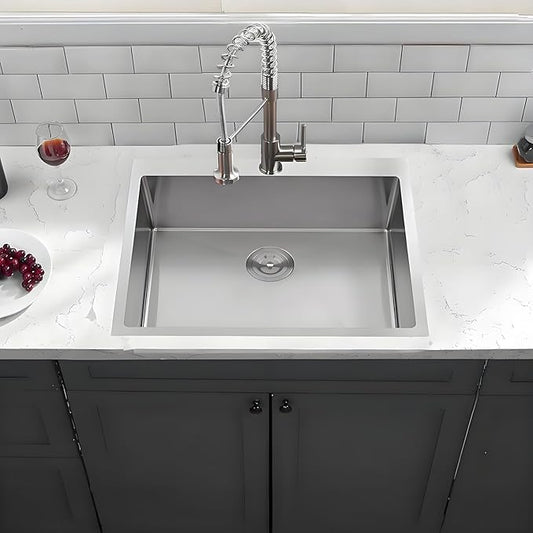 IKEBANA Kitchen Sink 22 x 18 inch, 304 Stainless Steel Brushed Nickel Small Kitchen Bar Sink, Topmount Drop in RV Single Bowl Sink with Strainer