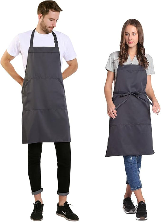 BIGHAS Adjustable Bib Apron with Long Ties for Women Men 18 Colors Chef Kitchen Cooking