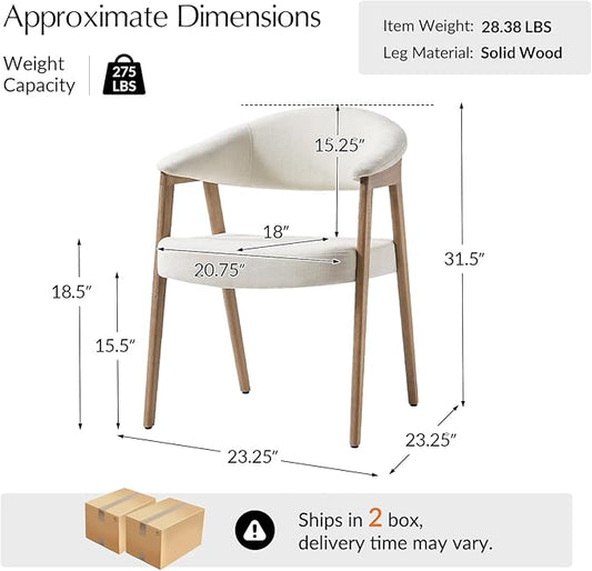 HULALA HOME Dining Chairs with Arm Set of 4, Mid-Century Modern Upholstered Kitchen Dining Room Chair with Solid Wood Legs & Curved Backtrst, Armchairs Accent Chairs for Living Room - Ivory