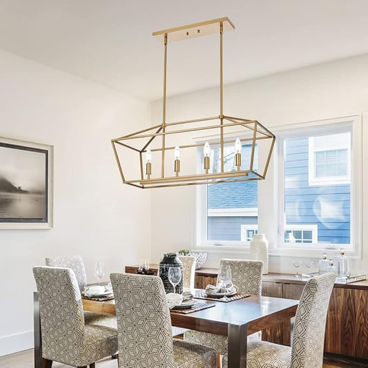 Pendant Lighting Farmhouse Chandelier, 4-Light Gold Dining Room Lighting Fixtures Hanging, Modern Light Fixture for Living Room Dining Room Kitchen Island Foyer