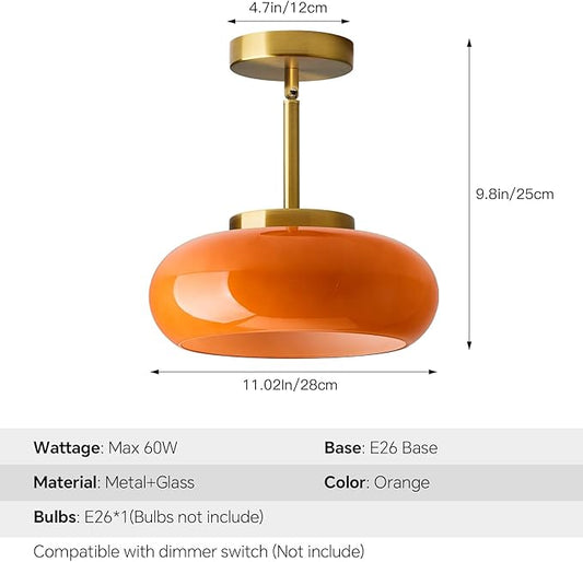 Glass Pendant Lights Kitchen Iisland,Gold Modern Ceiling Lamp with Orange Glass Shade Adjustable Mid Century Hanging Light Fixtures for Schoolhouse, Dining Room, Living Room,Sink