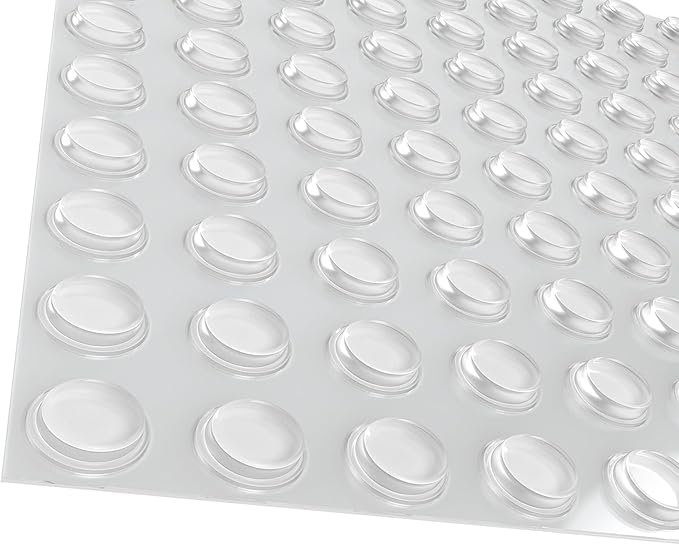 Pack of 50 Cabinet Door Bumpers - 1/2” Diameter Clear Adhesive Pads for Drawers, Glass Tops, Cutting Boards, Picture Frames, Small Furniture