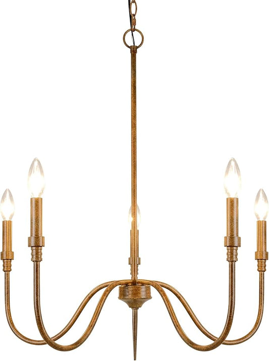 5-Light Farmhouse Chandelier Lighting Fixture, Linear Pendant Light for Kitchen Island, Dining & Living Room, Retro Bronze Finished