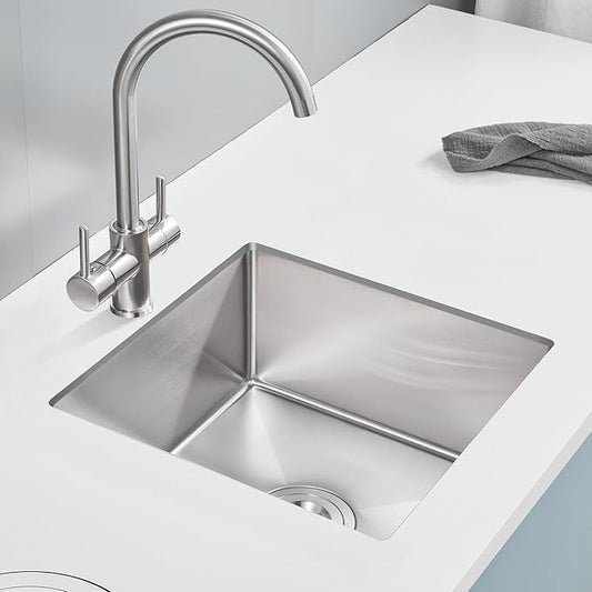 POPFLY 18 x 18 Inch Undermount Kitchen Sinks, Stainless Steel Single Bowl 9 Inches Deep Utility Small Bar or Prep Sinks, Brushed Nickel Laundry Room Sink(18×18×9)
