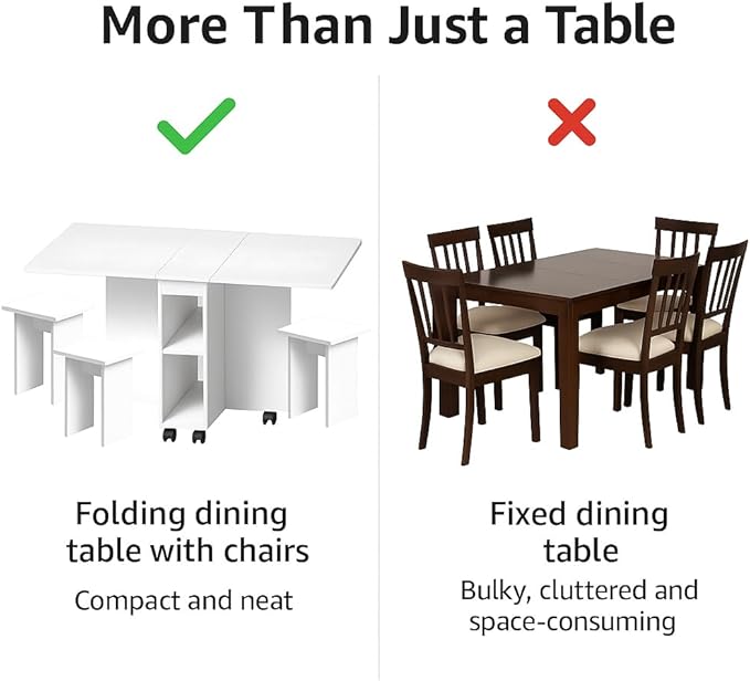 Folding Drop Leaf Dining Table Set with 4 Chairs – Space-Saving Kitchen Table with Hidden Storage, Perfect for Small Apartments