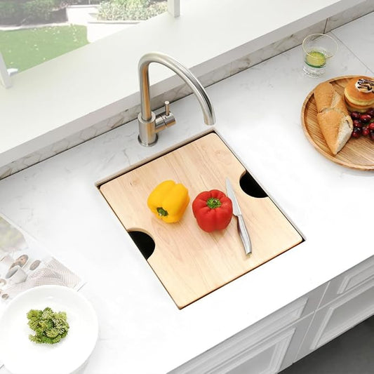 Brass Bar Sink Undermount, 15 x 17 Inch Small Wet Bar Prep Sink 16 Gauge SUS304 Stainless Steel Outdoor RV Single Bowl Basin