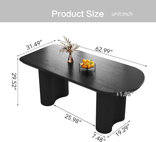Black Oval Dining Table for 4-6, 62.99" Modern Funky Kitchen Table with Powerful Ripple Support Legs for Dining Room, Kitchen, Home Office