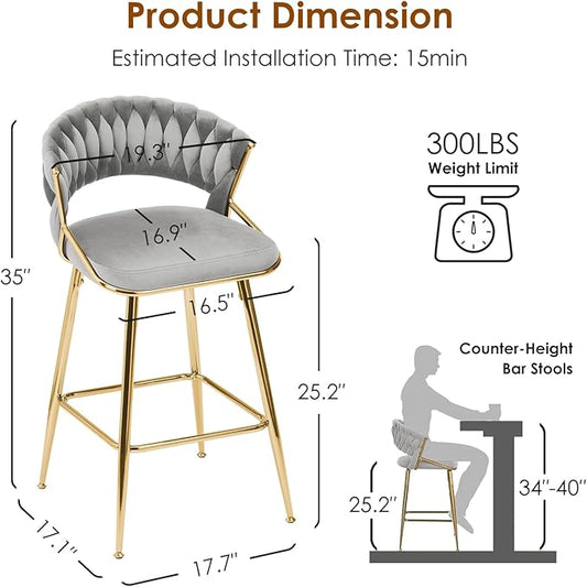 Modern Dining Chair with Ergonomic Design & Plush Upholstered Seat for Kitchen Island, Bar, Dining Room & Living Room Sets - Sturdy Stable & Easy Assembly,Gray-Metal-Setof2