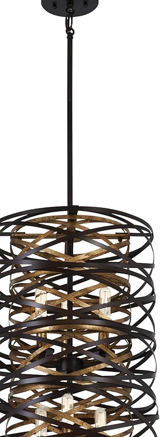 Minka Lavery 4672-111 Vortic Flow Pendant, 6-Light, 360 Total Watts, 14-in H x 24-in W, Dark Bronze with Mosaic Gold Interior