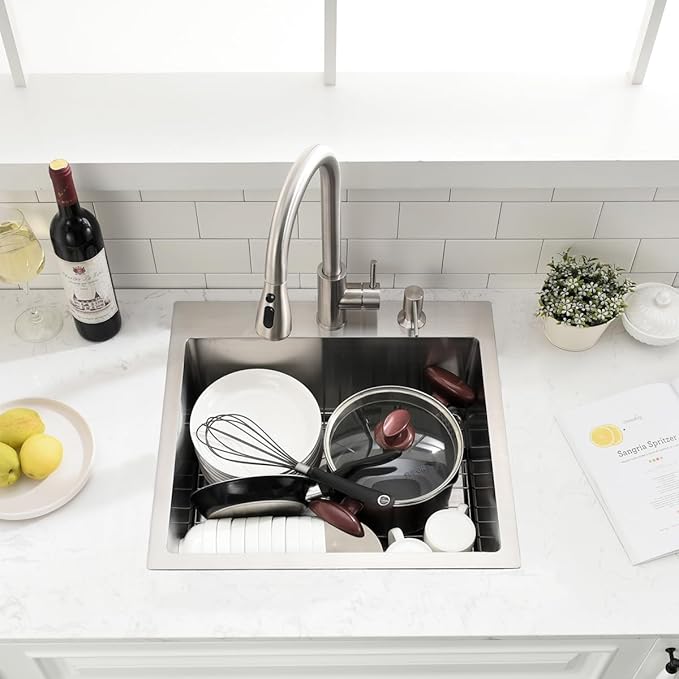 20 inch Drop In Bar Sink - VOKIM 20"x 19" Drop In Kitchen Sink Stainless Steel Top Mount Sink Single Bowl Handmade Small Bar sink with Accessories