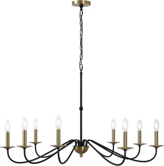 JONATHAN Y 40" Brass Gold/Black 8-Light Bohemian Farmhouse Iron Chandelier, Rustic Candle-Style LED Hanging Light for Dining Room Kitchen Island Entryway Foyer (JYL7914B)