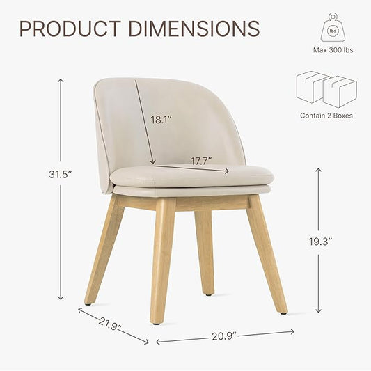 KISLOT Wooden Dining Chairs Set of 4, Faux Leather Upholstered Modern Dining Room Chairs with Double-Layer Thick Seat Cushion & Ergonomic Backrest for Restaurant, Kitchen and Café, Beige, 2 Boxs