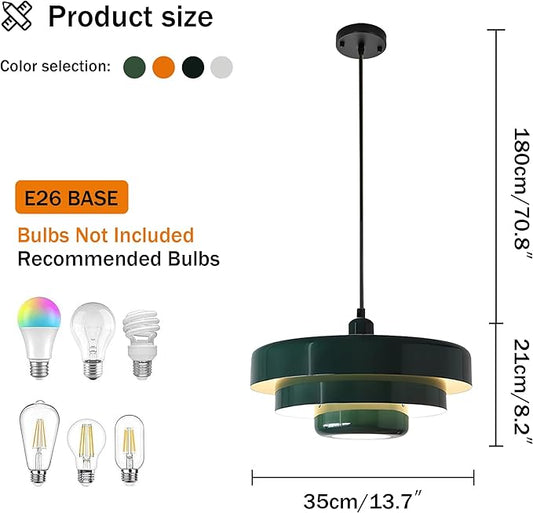 Mid Century Pendant Light Fixtures Ceiling Pendant Lighting 3-Layer Metal Shade Design Vintage Flush Mount Light for Dining Table Kitchen Island Hallway (Green)
