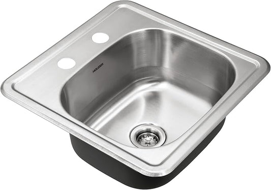Houzer Hospitality Stainless Steel Kitchen Bar & Prep Sink - 18 Inch Drop-In Topmount Round Sink for Bar & Kitchen, Durable & Versatile, Nested 40-Pack - 1515-6BS-40