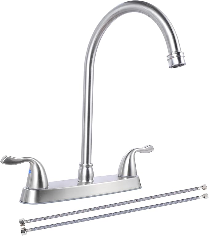 SHACO 2 Handle Kitchen Faucet, 3 Hole Kitchen Sink Faucet with Water Supply Line, Stainless Steel Brushed Nickel High Arc 360 Degree Rotating Taps for Kitchen Bar RV Camper, SC-YZLT001
