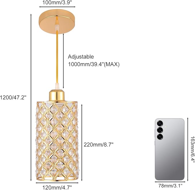 Modern Mini Crystal Pendant Light, Adjustable Gold Chandelier Flush Mount Ceiling Fixture for Kitchen Island, Dining Room, Bedroom, Hallway – E26/E27 Base