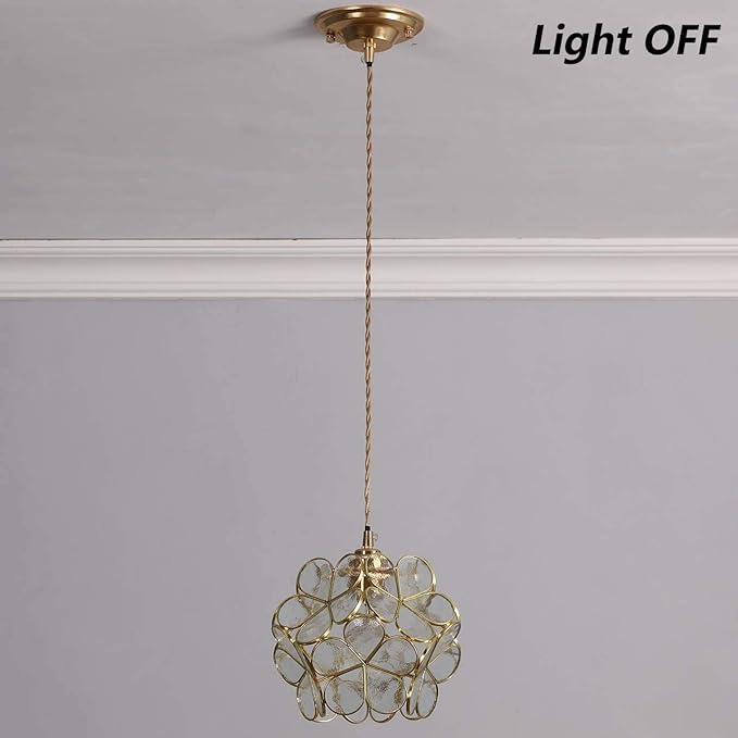 Bieye L10744 Petals Tiffany Style Stained Glass Ceiling Pendant Light with 8-inch Wide Lampshade (Clear, 8" Cherry Blossom)