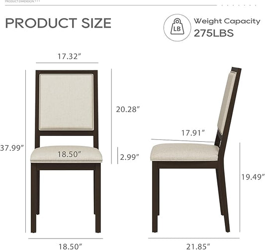 COLAMY Upholstered Kitchen Dining Chairs Set of 2, Wood Dining Chairs with Back, 19 Inch Fabric Farmhouse Dining Room Side Chairs with Wooden Legs for Kitchen Dining Living Room Courtyard, Brown