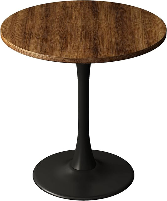 Round Dining Table 27.5" Circle Tulip Table with Wood Thickened Tabletop & Sturdy Metal Pedestal Mid Century Modern Farmhouse Kitchen Tables for 4 Small Places Living Room Cafe,Somber Walnut