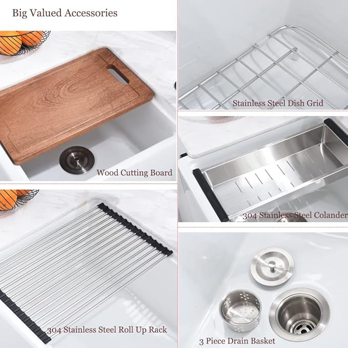 30 Inch White Farmhouse Sink Workstation-Bokaiya 30x20 Fireclay Farmhouse Apron Front Kitchen Sink Ledge WorkstationHeavy Porcelain Ceramic Single Bowl Farm Sink with Cutting Board