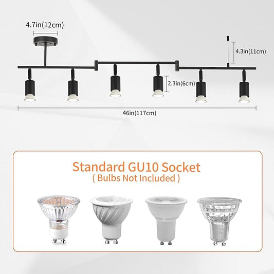 SEEBLEN 6-Light Black Track Lighting Fixtures Ceiling, Flexible Foldable Arm and Rotatable Light Head,Modern LED Track Lighting for Kitchen Islands, Dining Rooms(GU10 Socket, Bulbs Not Included)
