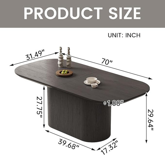 Large Oval Dining Table for 6, 70" Modern Dining Room Table for Kitchen, Living Room 6 Seaters Kitchen Tables with Oval Base, Rectangular Dinner Tables with 1.88" Thick Tabletop, Black