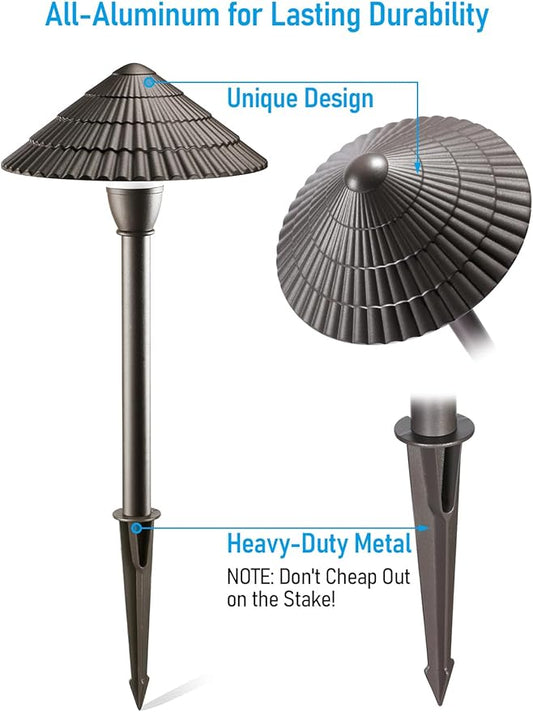 LEONLITE Low Voltage Landscape Lights, 3W 12V Pathway Lighting Wired, IP65 Waterproof Light for Yard Lawn, ETL Listed, Bronze Aluminum Housing, 5000K Daylight, Pack of 4