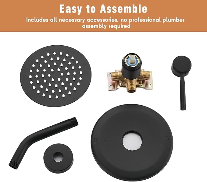 Matte Black Shower Faucet Set with 6 Inch Rainfall Showerhead, Shower Valve Kit for Bathroom Stainless Steel Black Showerhead and Handle Set